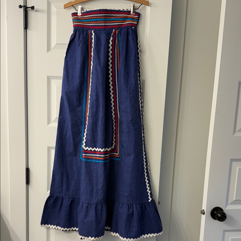 Vintage denise are here! Blue Maxi Skirt with Red and White Trim